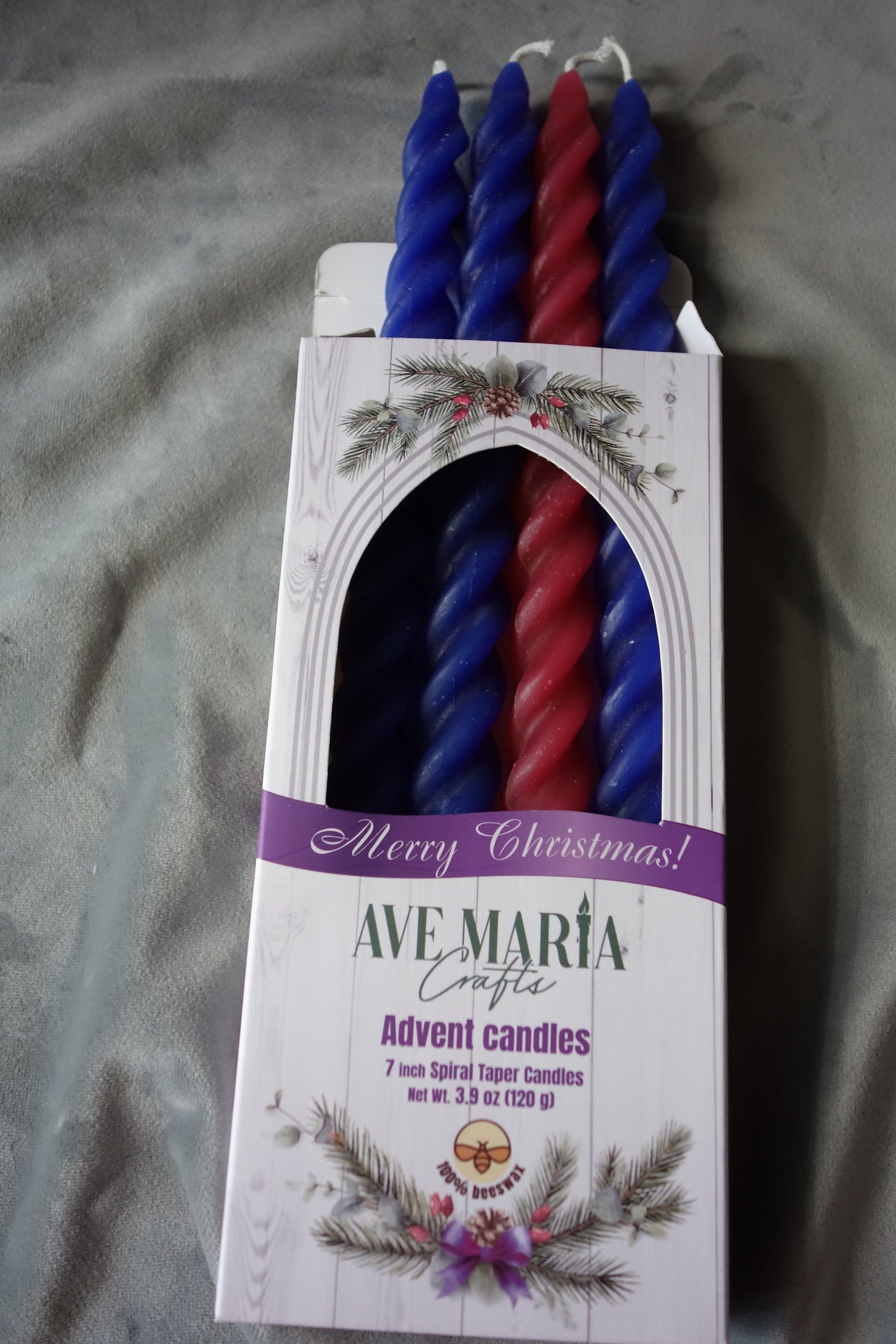 Blue Beeswax Advent Tapers, Set of Four 10 inch Advent Candles