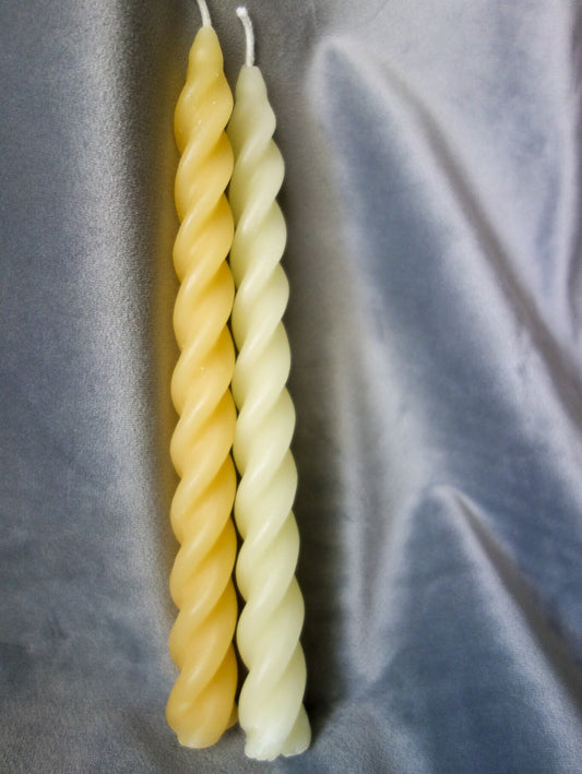 Ivory or yellow twisty spiral beeswax candles 7 inch