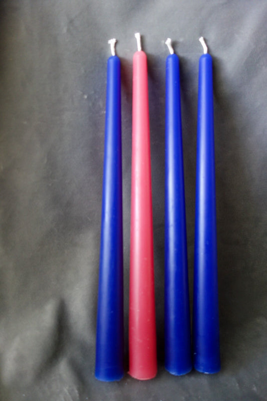 Blue Beeswax Advent Tapers, Set of Four 10 inch Advent Candles